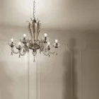 Lampadario a 6 Luci in Vetro Veneziano, Realizzato a Mano in Italia - Regina Viadurini