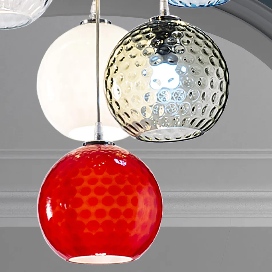 Lampadario a 7 Luci in Vetro di Venezia Soffiato a Mano - Bolle Balloton Viadurini