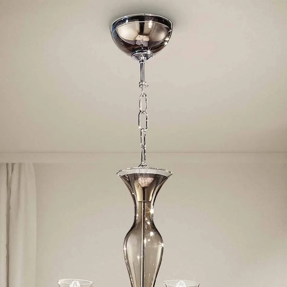 Lampadario a 8 Luci Artigianale in Vetro Veneziano Fumè Made in Italy - Vittoria Viadurini