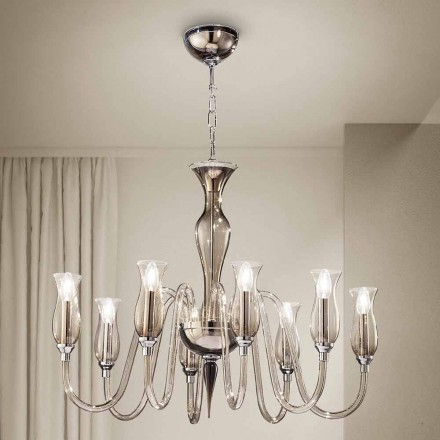 Lampadario a 8 Luci Artigianale in Vetro Veneziano Fumè Made in Italy - Vittoria Viadurini