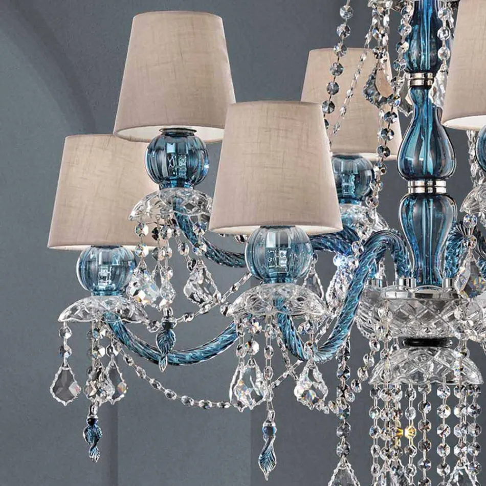 Lampadario a 8 Luci in Vetro Veneziano Lavorato a Mano, Made in Italy - Milagros Viadurini