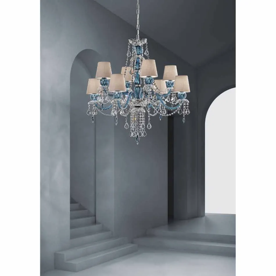Lampadario a 8 Luci in Vetro Veneziano Lavorato a Mano, Made in Italy - Milagros Viadurini