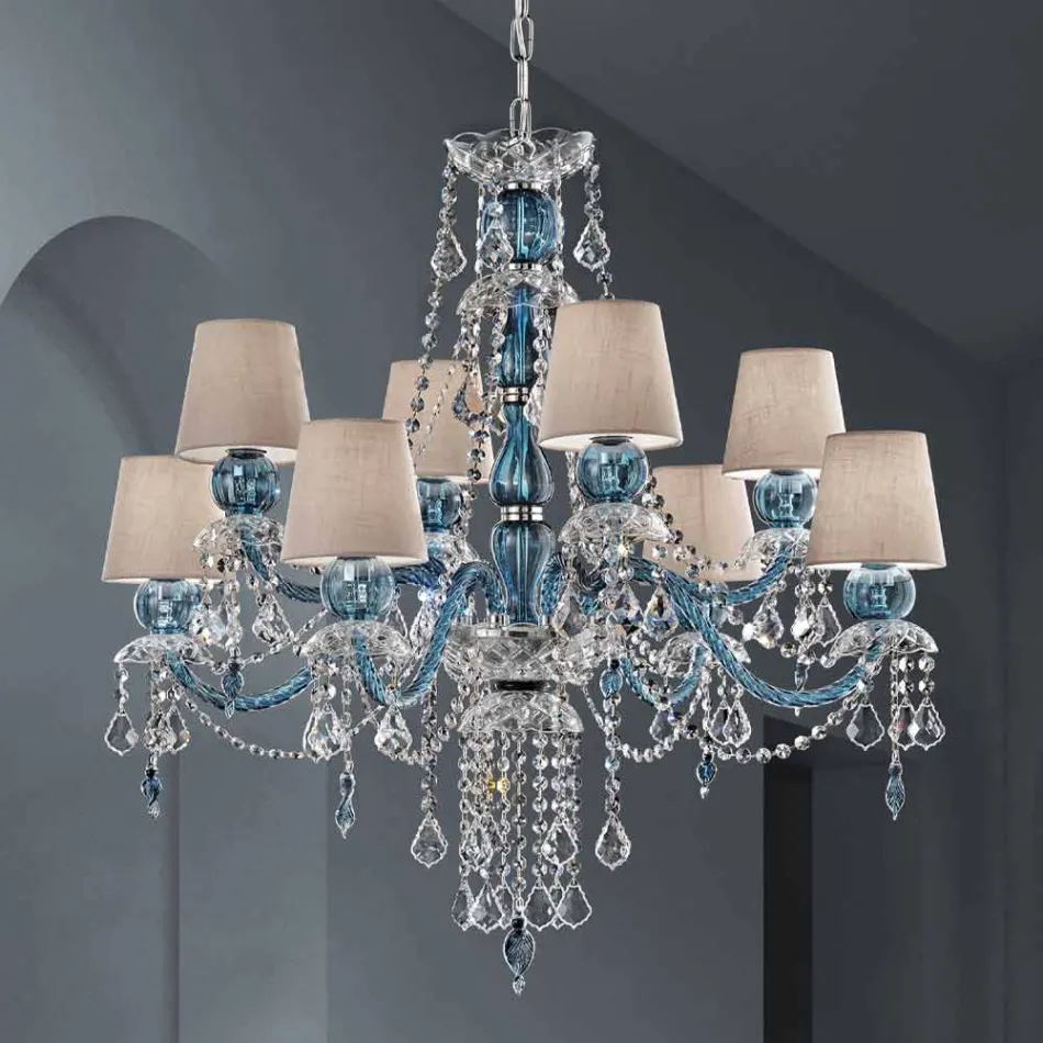 Lampadario a 8 Luci in Vetro Veneziano Lavorato a Mano, Made in Italy - Milagros Viadurini