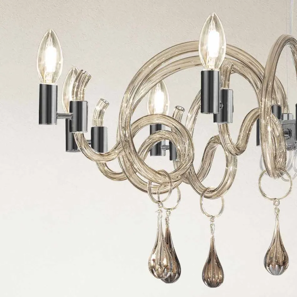 Lampadario a 9 Luci Artigianale in Vetro di Venezia Made in Italy - Bernadette Viadurini