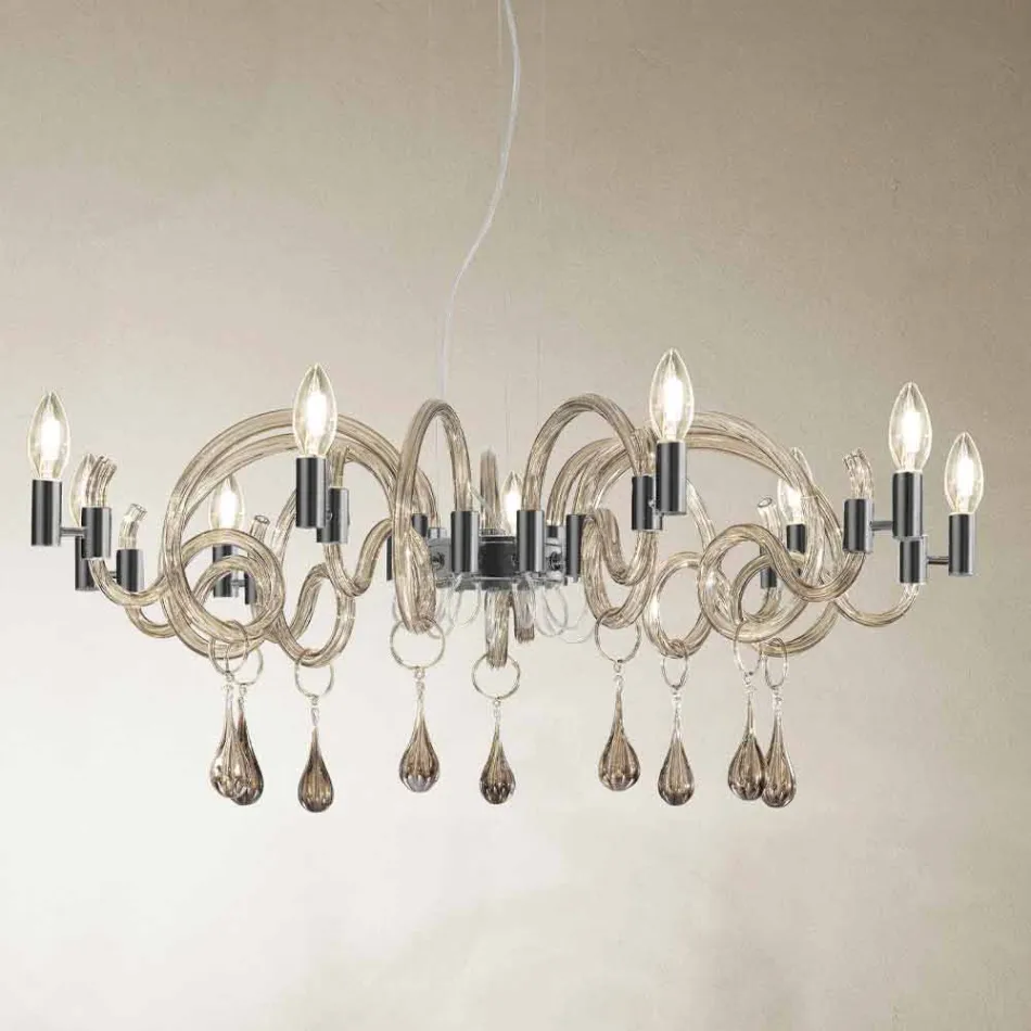 Lampadario a 9 Luci Artigianale in Vetro di Venezia Made in Italy - Bernadette Viadurini