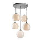 Lampadario a Cinque Cupole Sospeso in Vetro Veneziano Made in Italy - Lucilla Viadurini