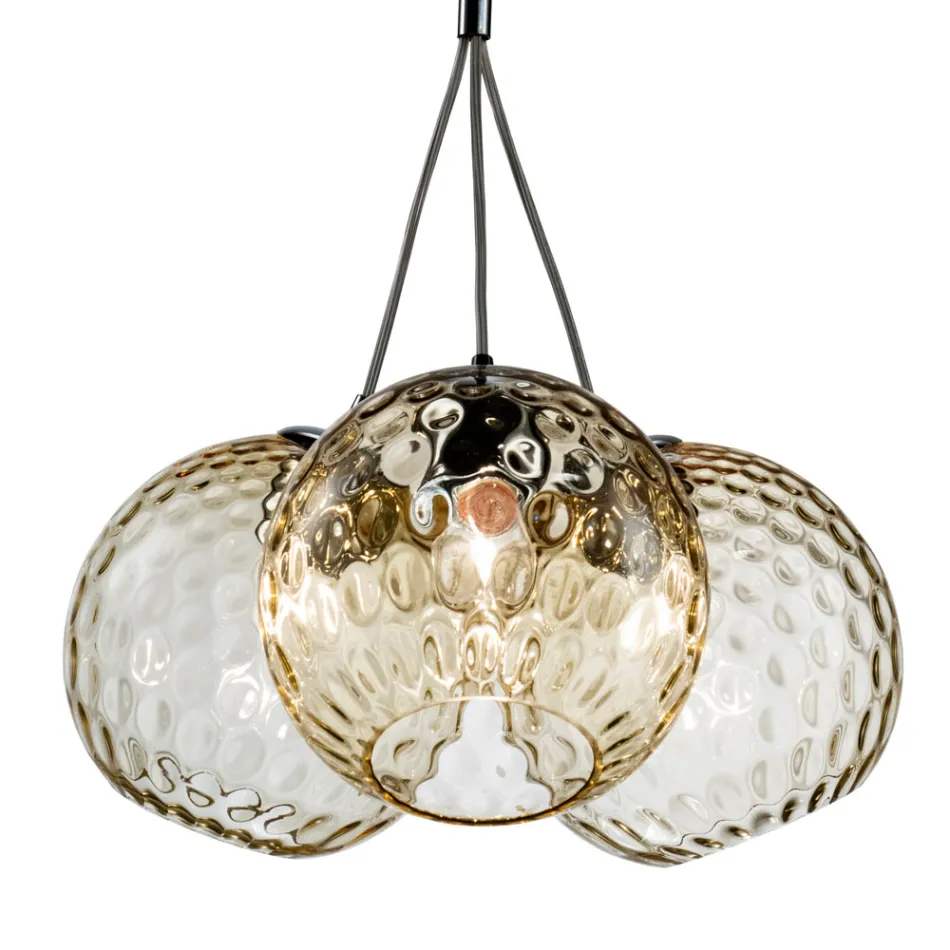 Lampadario a Mazzo Tre Lumi in Vetro Soffiato Veneziano Made in Italy - Lucilla Viadurini