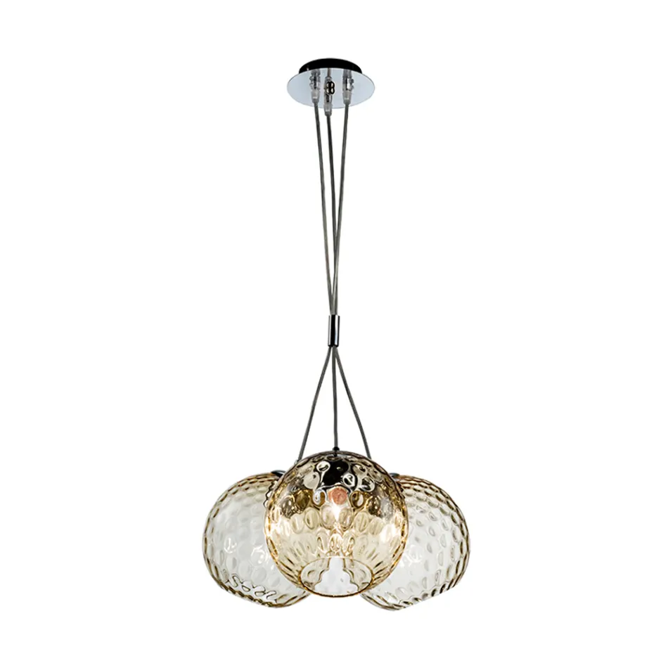Lampadario a Mazzo Tre Lumi in Vetro Soffiato Veneziano Made in Italy - Lucilla Viadurini