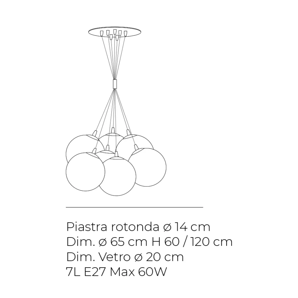 Lampadario a Sette Lumi in Vetro Lucido o Satinato Made in Italy - Althea Viadurini