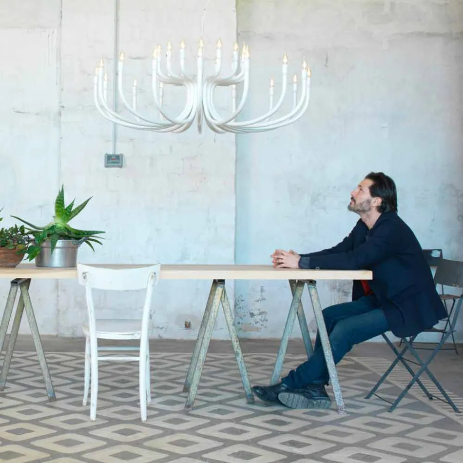 Lampadario a Sospensione a 16 o 32 Luci in Alluminio Bianco o Nero - Alviso Viadurini