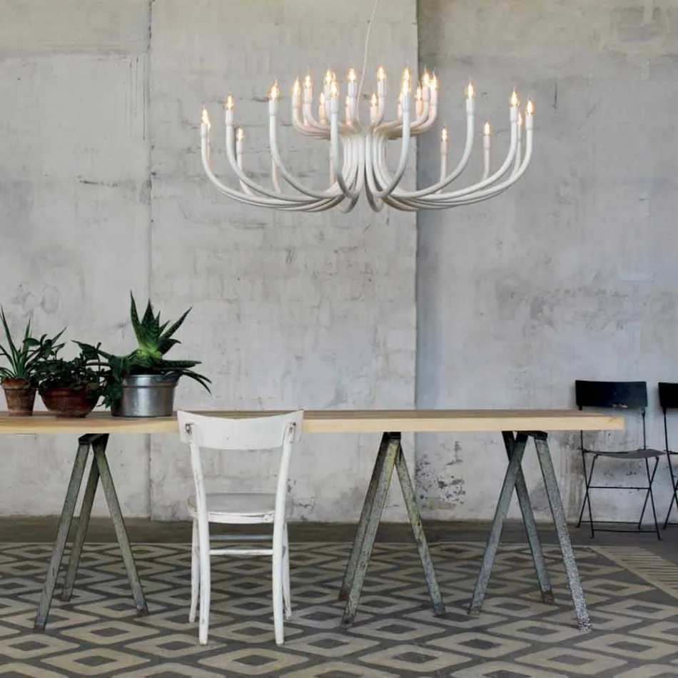 Lampadario a Sospensione a 16 o 32 Luci in Alluminio Bianco o Nero - Alviso Viadurini