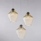 Lampadario a Sospensione in Metallo in Vetro Nero 3 Luci - Alnitak Viadurini