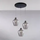 Lampadario a Sospensione in Metallo in Vetro Nero 3 Luci - Alnitak Viadurini