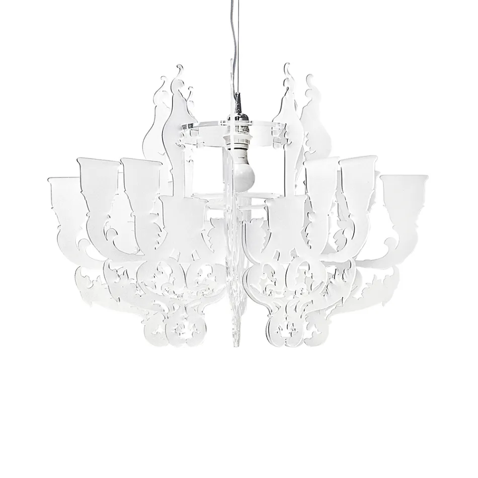 Lampadario a Sospensione in Plexiglass Bianco Satinato Made in Italy - Gea Viadurini