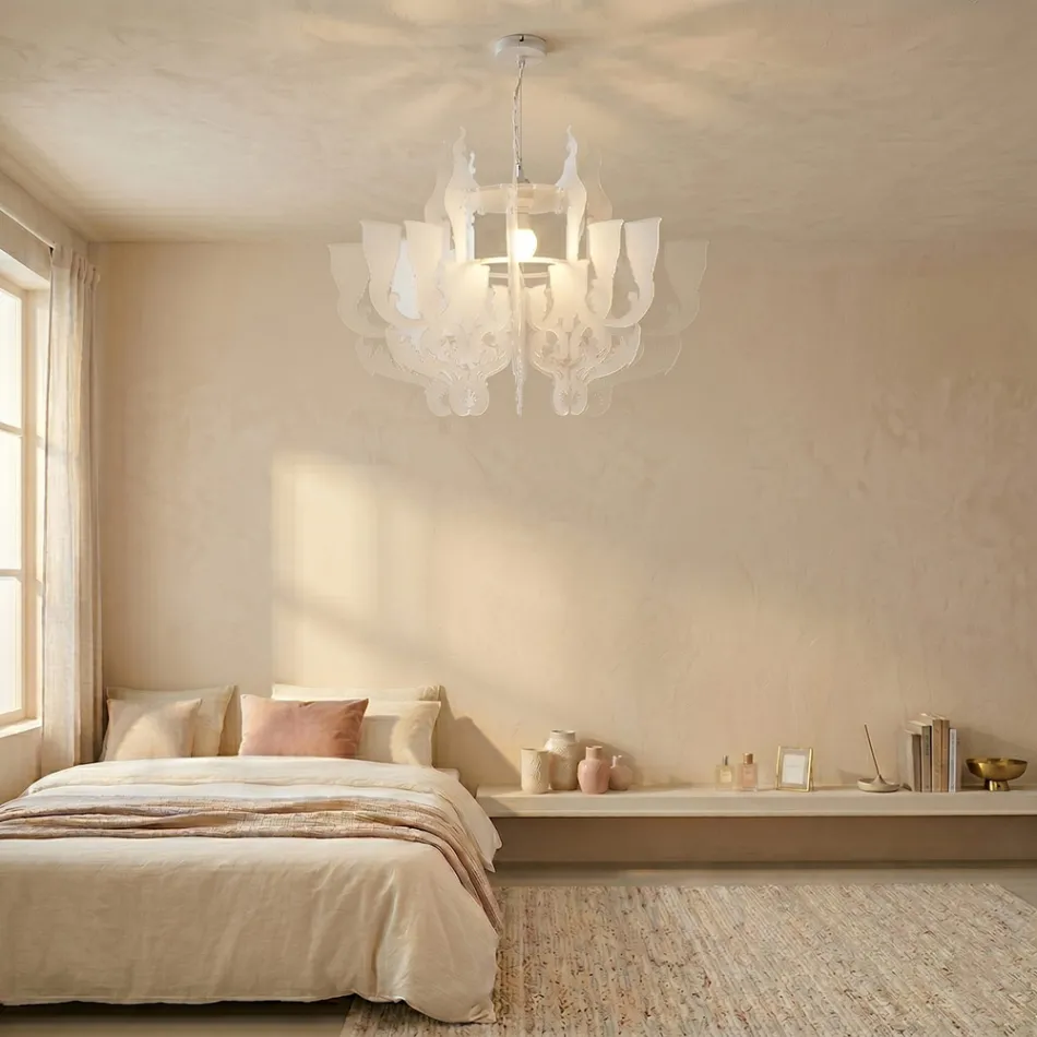 Lampadario a Sospensione in Plexiglass Bianco Satinato Made in Italy - Gea Viadurini