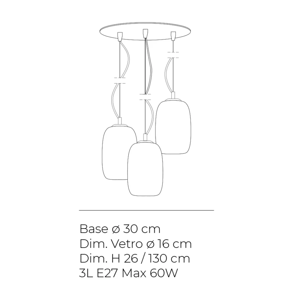 Lampadario a Tre Lumi e Barra Circolare in Vetro Soffiato Made in Italy - Soffio Viadurini
