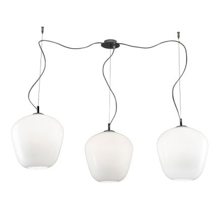 Lampadario a Tre Lumi Grandi Decentrati in Vetro Soffiato Made in Italy - Elisia Viadurini