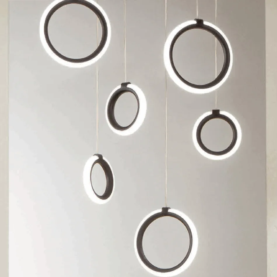 Lampadario Appeso in Metallo Verniciato Nero con 6 Luci LED - Cedro Viadurini