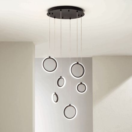 Lampadario Appeso in Metallo Verniciato Nero con 6 Luci LED - Cedro Viadurini