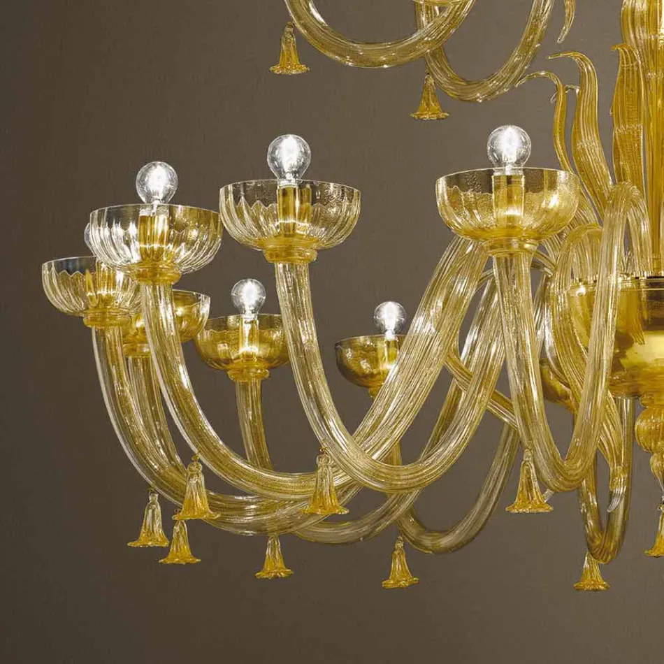 Lampadario Artigianale a 28 Luci in Vetro Veneziano e Oro Made in Italy - Regina Viadurini