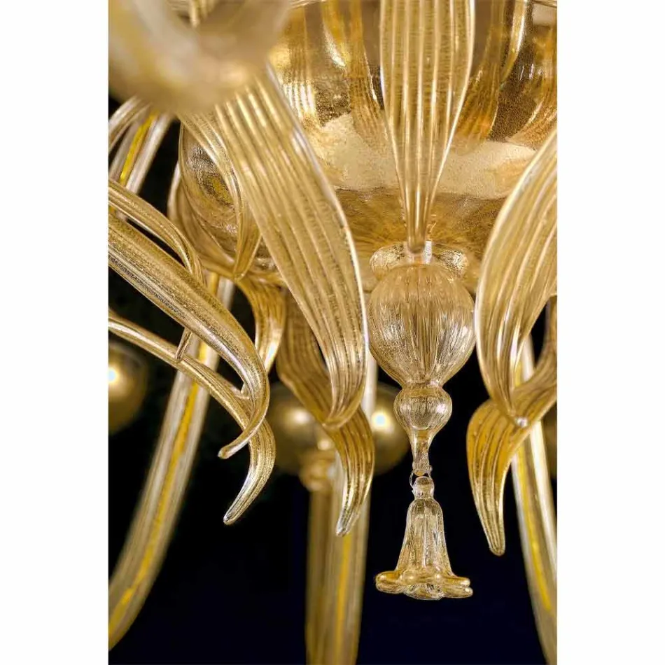 Lampadario Artigianale a 28 Luci in Vetro Veneziano e Oro Made in Italy - Regina Viadurini