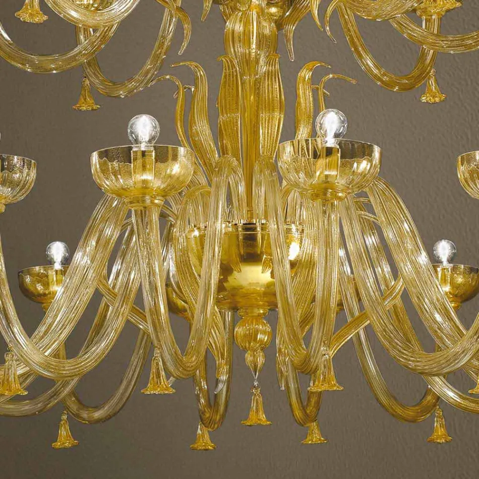 Lampadario Artigianale a 28 Luci in Vetro Veneziano e Oro Made in Italy - Regina Viadurini