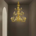 Lampadario Artigianale a 28 Luci in Vetro Veneziano e Oro Made in Italy - Regina Viadurini