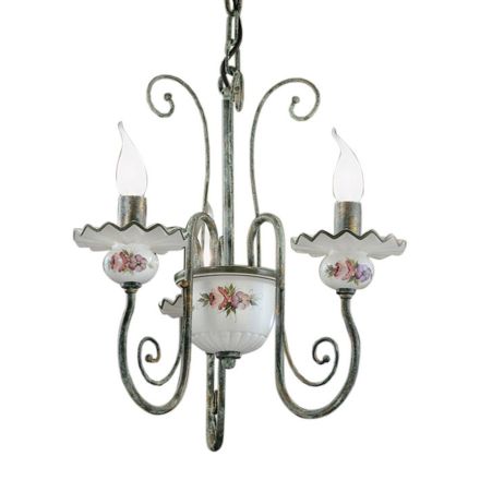 Lampadario Artigianale Ceramica Decoro a Mano e Ottone Anticato - Sanremo Viadurini