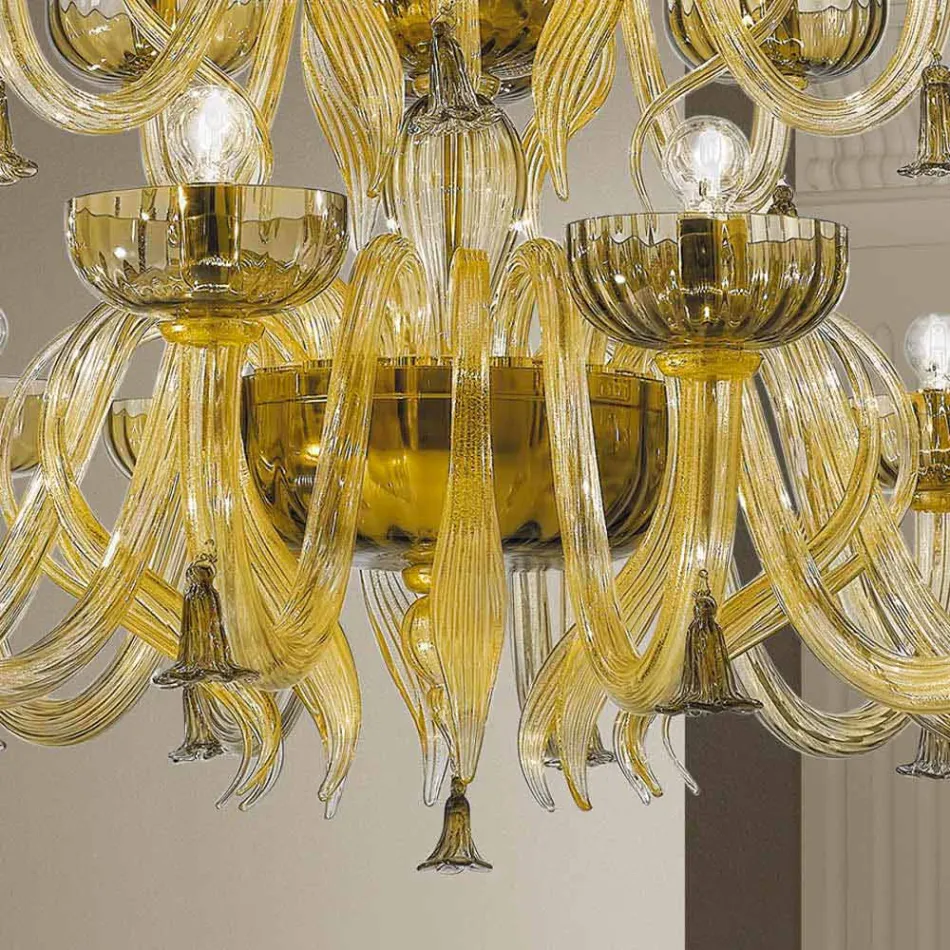 Lampadario Artigianale da 18 Luci in Vetro di Venezia, Made in Italy - Regina Viadurini