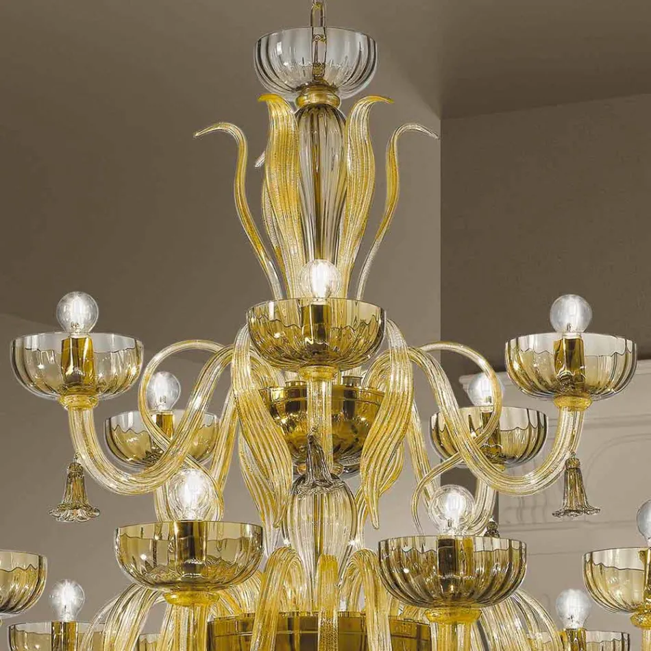 Lampadario Artigianale da 18 Luci in Vetro di Venezia, Made in Italy - Regina Viadurini