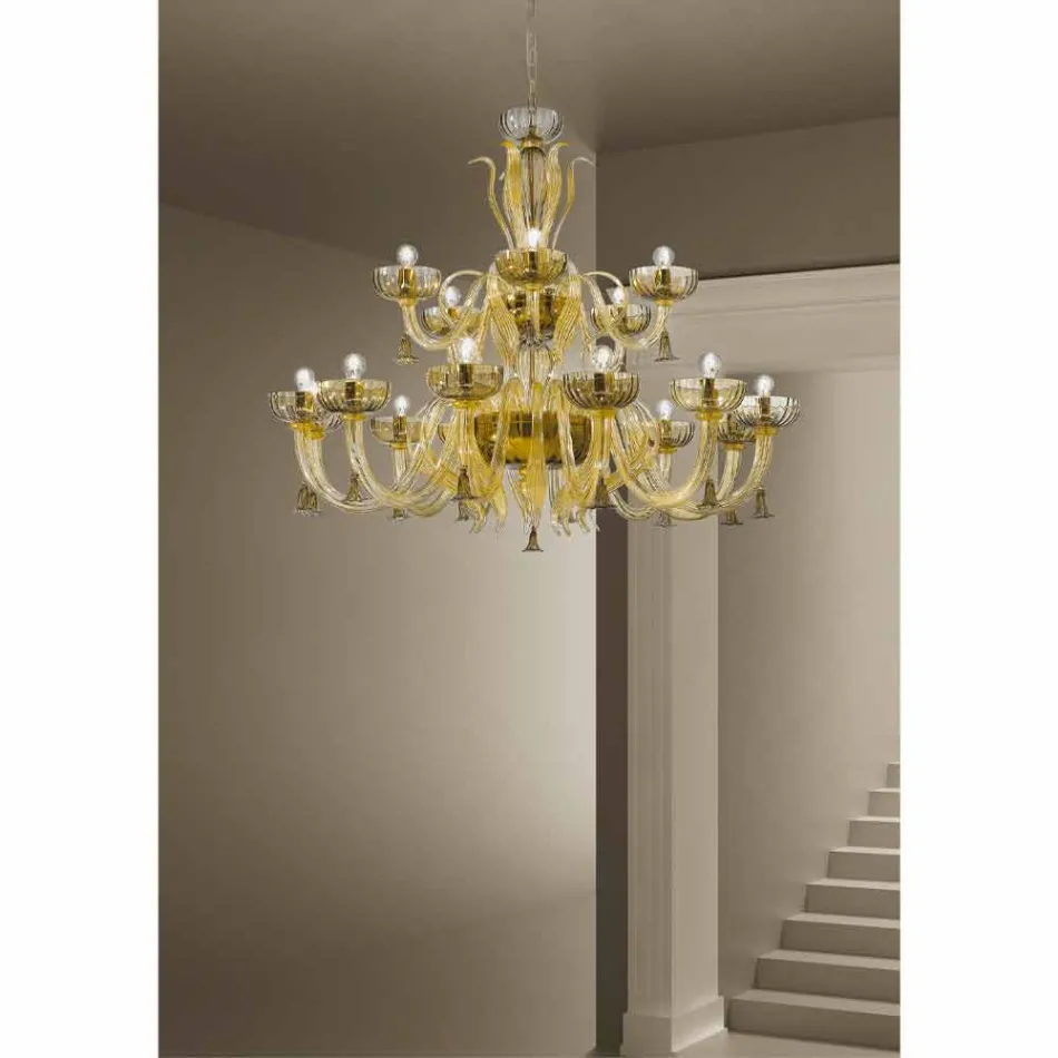 Lampadario Artigianale da 18 Luci in Vetro di Venezia, Made in Italy - Regina Viadurini