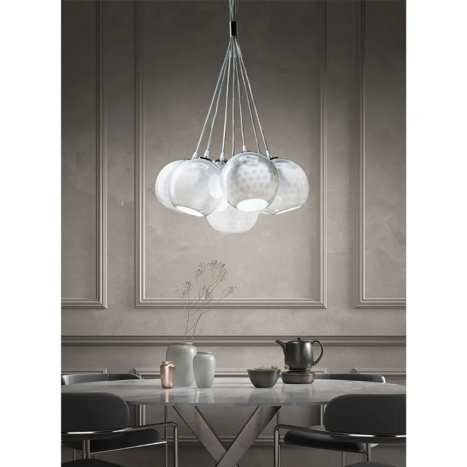 Lampadario Artigianale in Vetro di Venezia e Metallo - Bolle Balloton Viadurini
