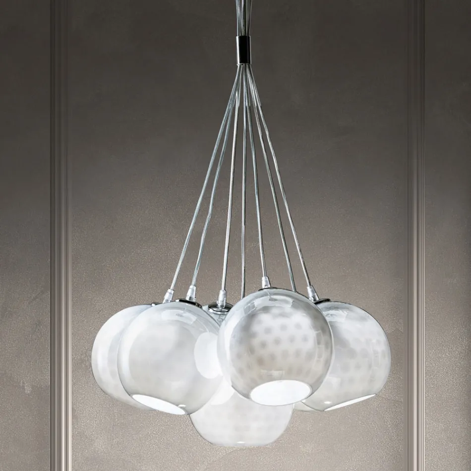 Lampadario Artigianale in Vetro di Venezia e Metallo - Bolle Balloton Viadurini