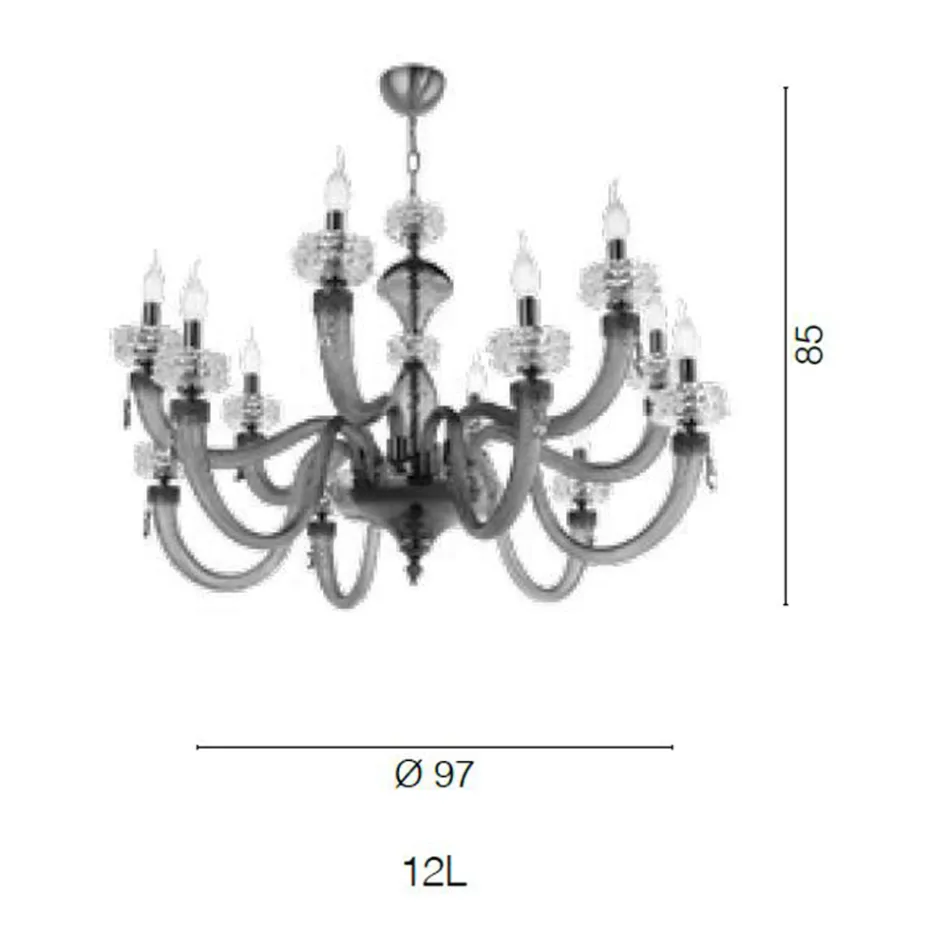 Lampadario Classico 12 Luci in Vetro Artigianale di Lusso Italiano - Saline Viadurini