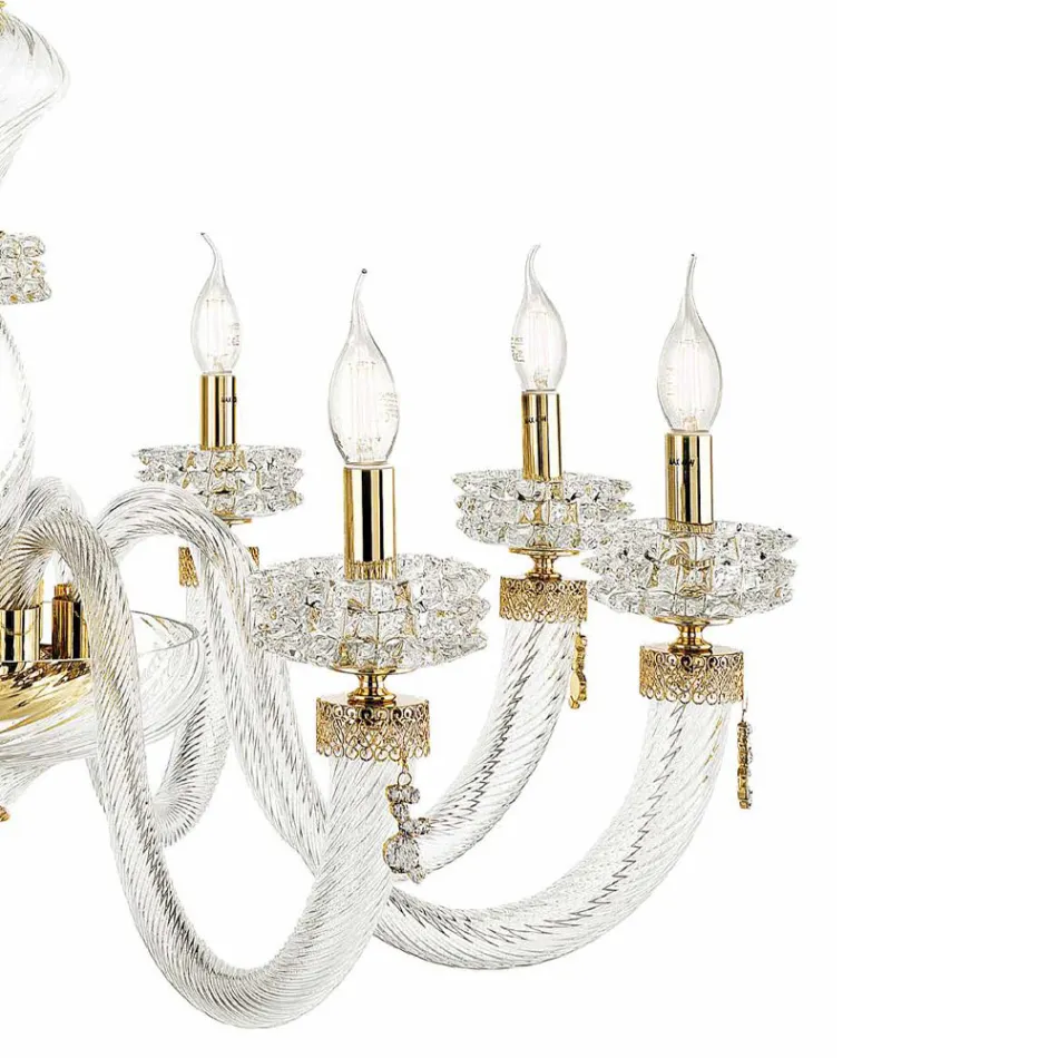 Lampadario Classico 12 Luci in Vetro Artigianale di Lusso Italiano - Saline Viadurini