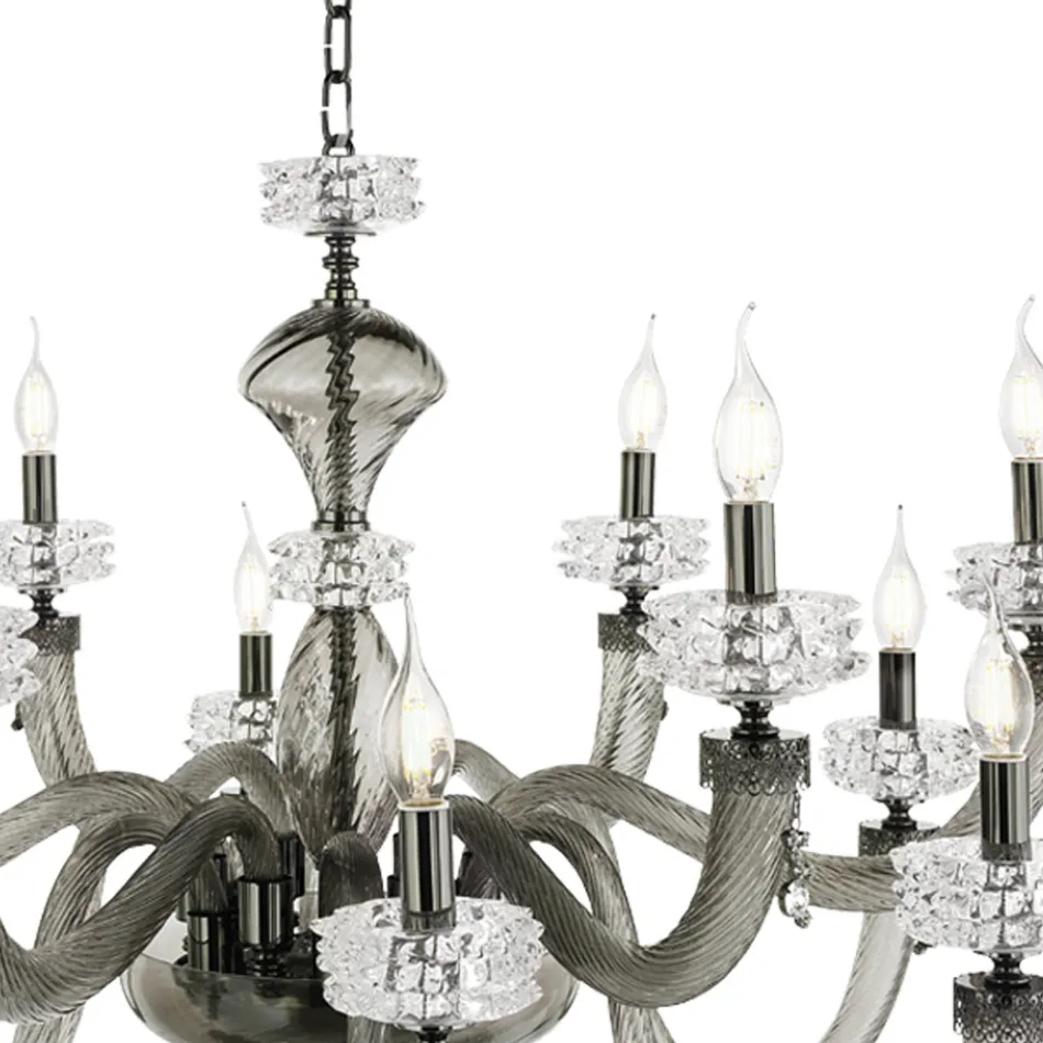 Lampadario Classico 12 Luci in Vetro Artigianale di Lusso Italiano - Saline Viadurini