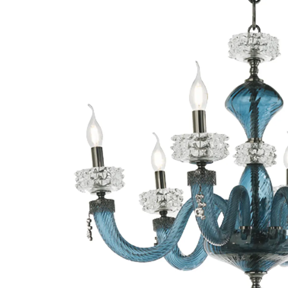 Lampadario Classico 12 Luci in Vetro Artigianale di Lusso Italiano - Saline Viadurini