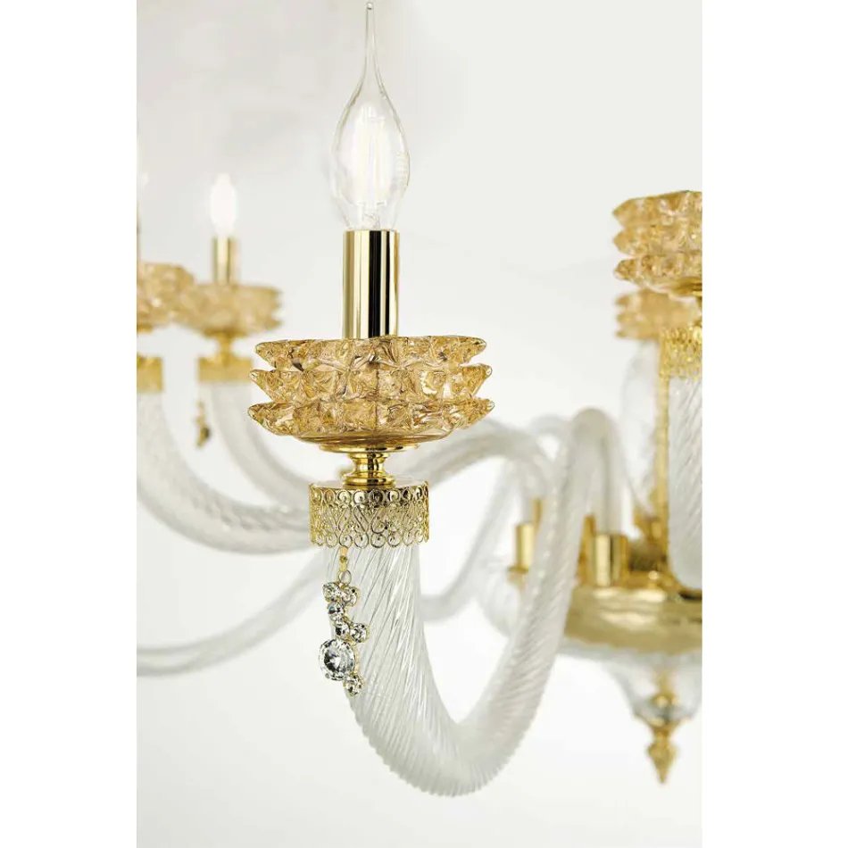 Lampadario Classico 12 Luci in Vetro Artigianale di Lusso Italiano - Saline Viadurini