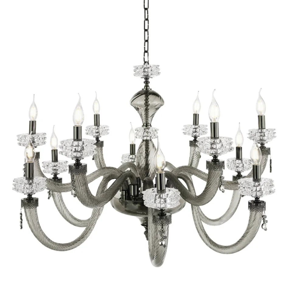 Lampadario Classico 12 Luci in Vetro Artigianale di Lusso Italiano - Saline Viadurini