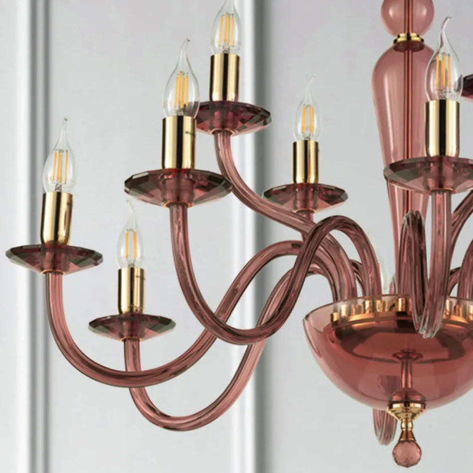 Lampadario Classico 12 Luci in Vetro Italiano a Mano e Metallo - Oliver Viadurini