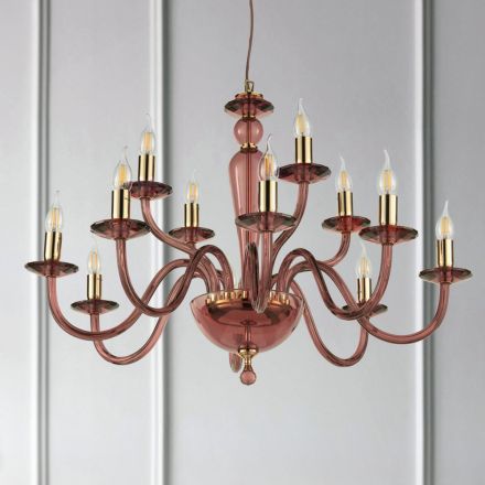 Lampadario Classico 12 Luci in Vetro Italiano a Mano e Metallo - Oliver Viadurini