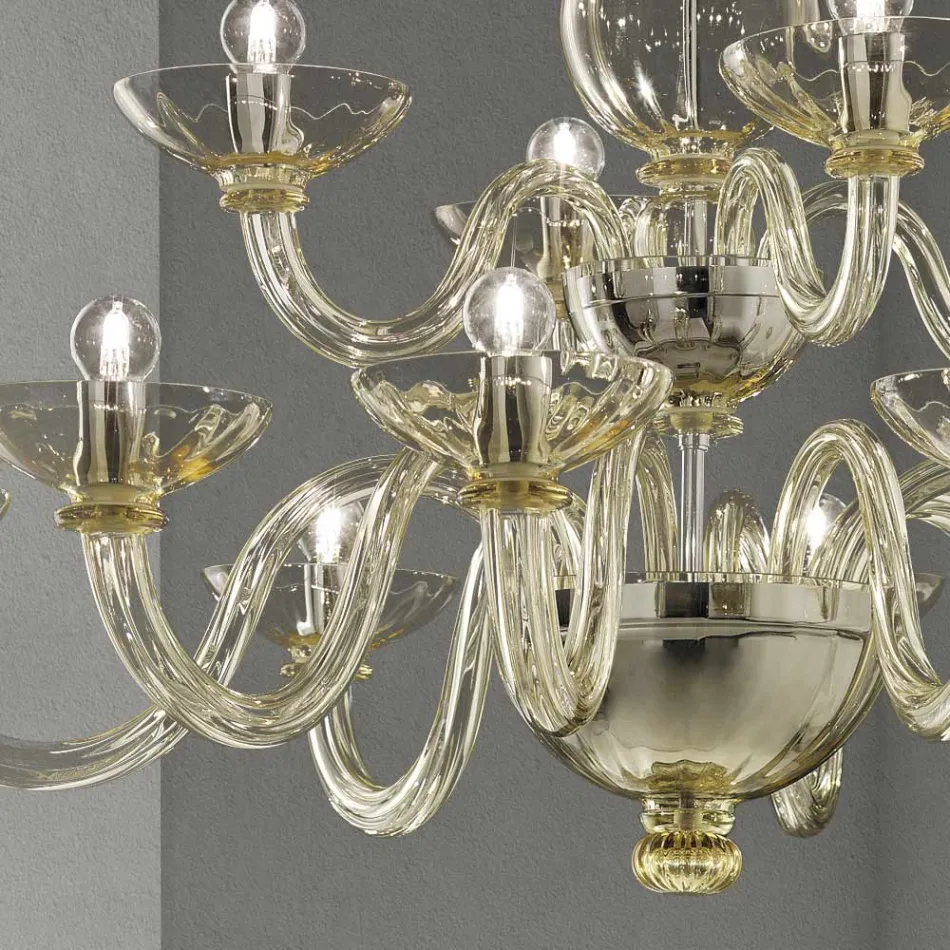 Lampadario Classico 12 Luci in Vetro Veneziano Made in Italy - Foscarino Viadurini
