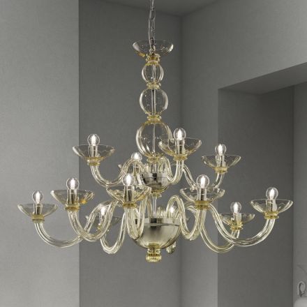 Lampadario Classico 12 Luci in Vetro Veneziano Made in Italy - Foscarino Viadurini
