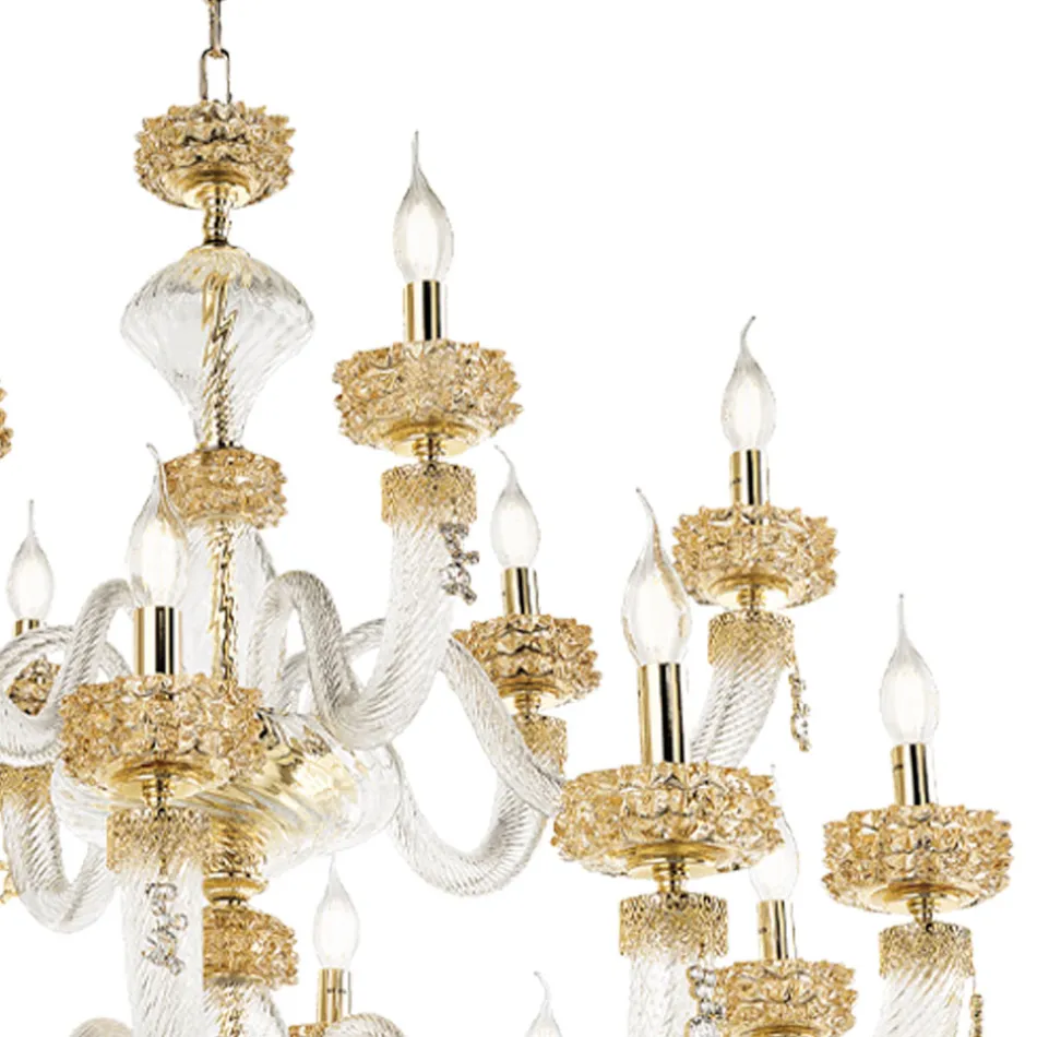 Lampadario Classico 18 Luci in Vetro Artigianale di Lusso Italiano - Saline Viadurini