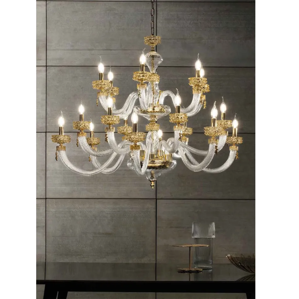Lampadario Classico 18 Luci in Vetro Artigianale di Lusso Italiano - Saline Viadurini