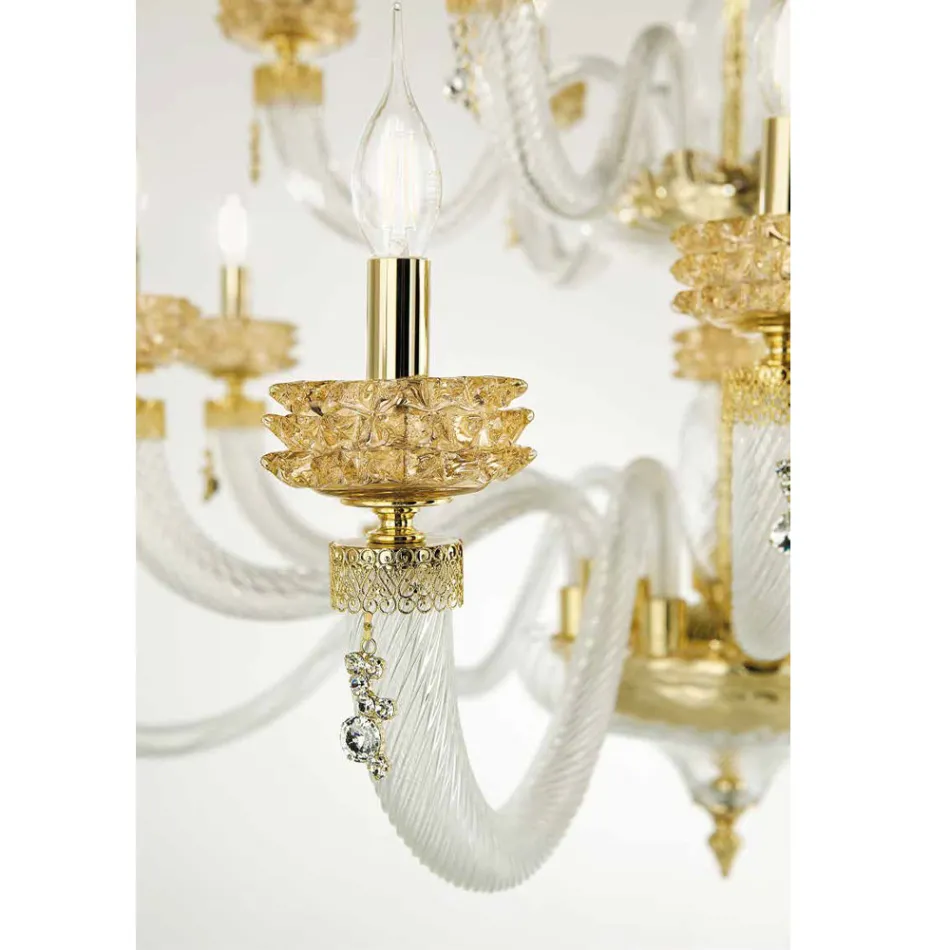 Lampadario Classico 18 Luci in Vetro Artigianale di Lusso Italiano - Saline Viadurini