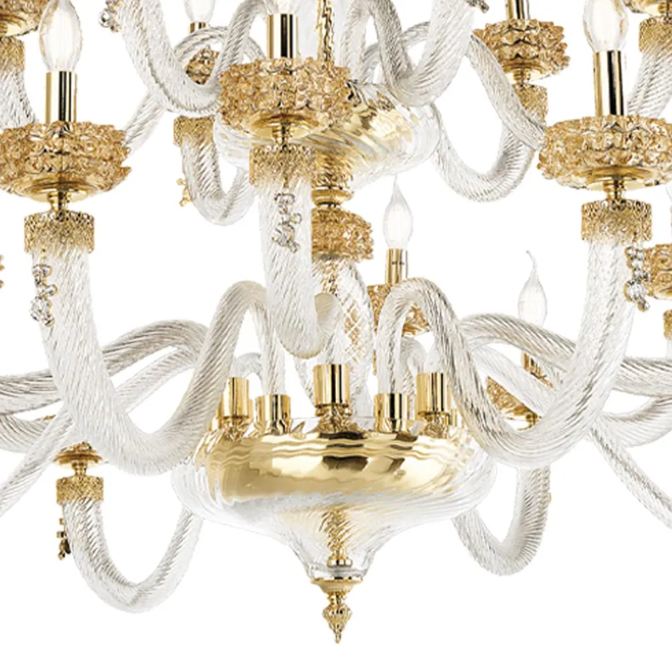 Lampadario Classico 18 Luci in Vetro Artigianale di Lusso Italiano - Saline Viadurini