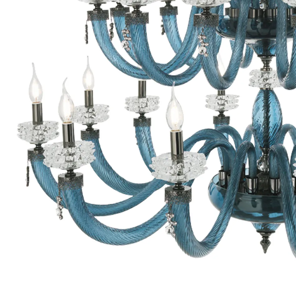 Lampadario Classico 18 Luci in Vetro Artigianale di Lusso Italiano - Saline Viadurini