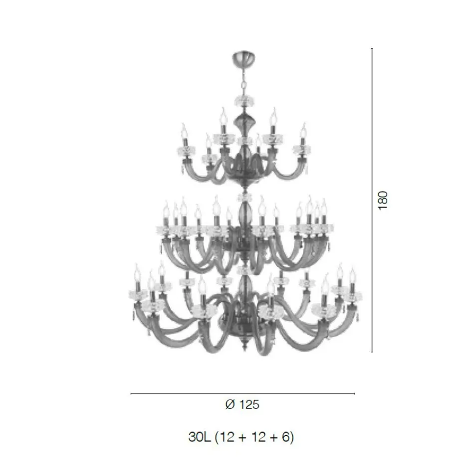 Lampadario Classico 30 Luci in Vetro Artigianale di Lusso Italiano - Saline Viadurini