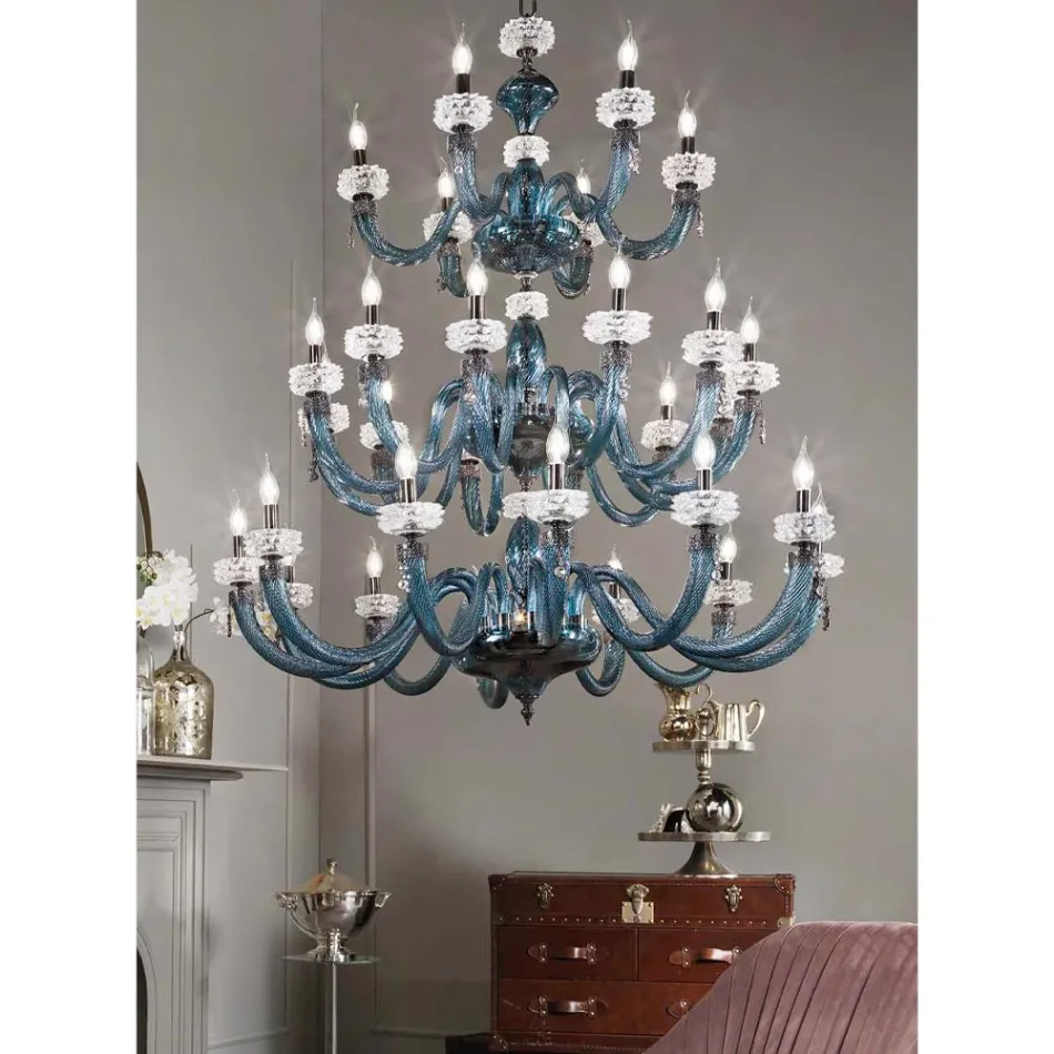 Lampadario Classico 30 Luci in Vetro Artigianale di Lusso Italiano - Saline Viadurini